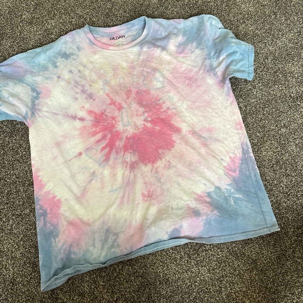 Gildan Pink and Blue Tie-Dye Short Sleeve Tee